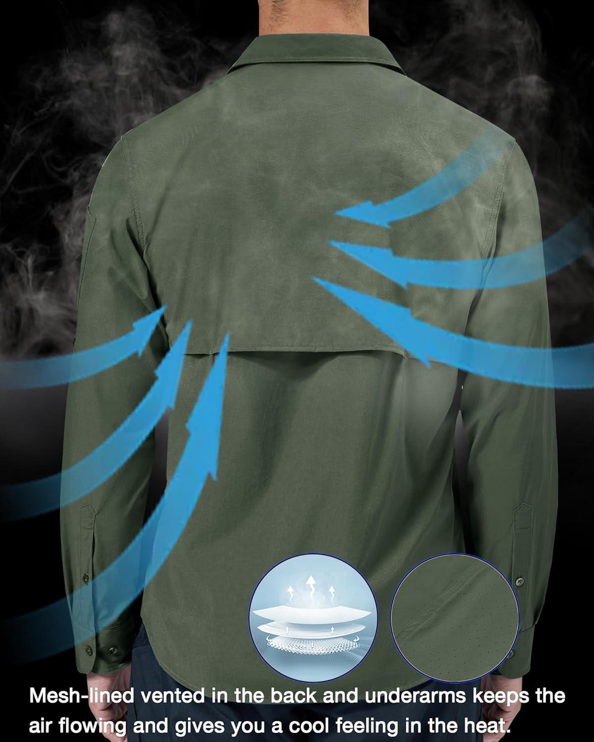 imageAlimens amp Gentle Mens Long Sleeve Hiking Shirts Quick Dry UPF 50 UV Sun Protection Fishing Shirt Cooling Button Down ShirtArmy Green