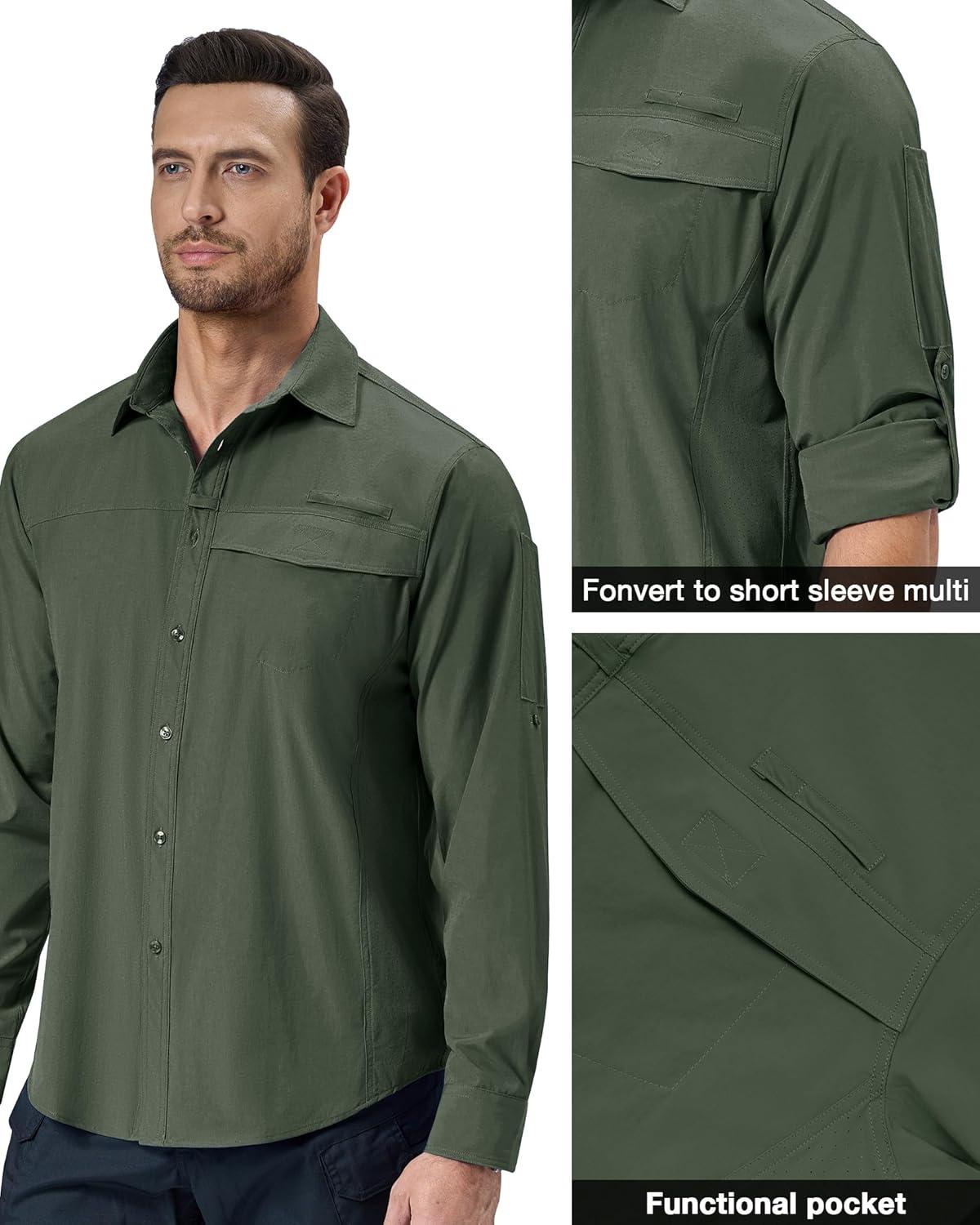 imageAlimens amp Gentle Mens Long Sleeve Hiking Shirts Quick Dry UPF 50 UV Sun Protection Fishing Shirt Cooling Button Down ShirtArmy Green