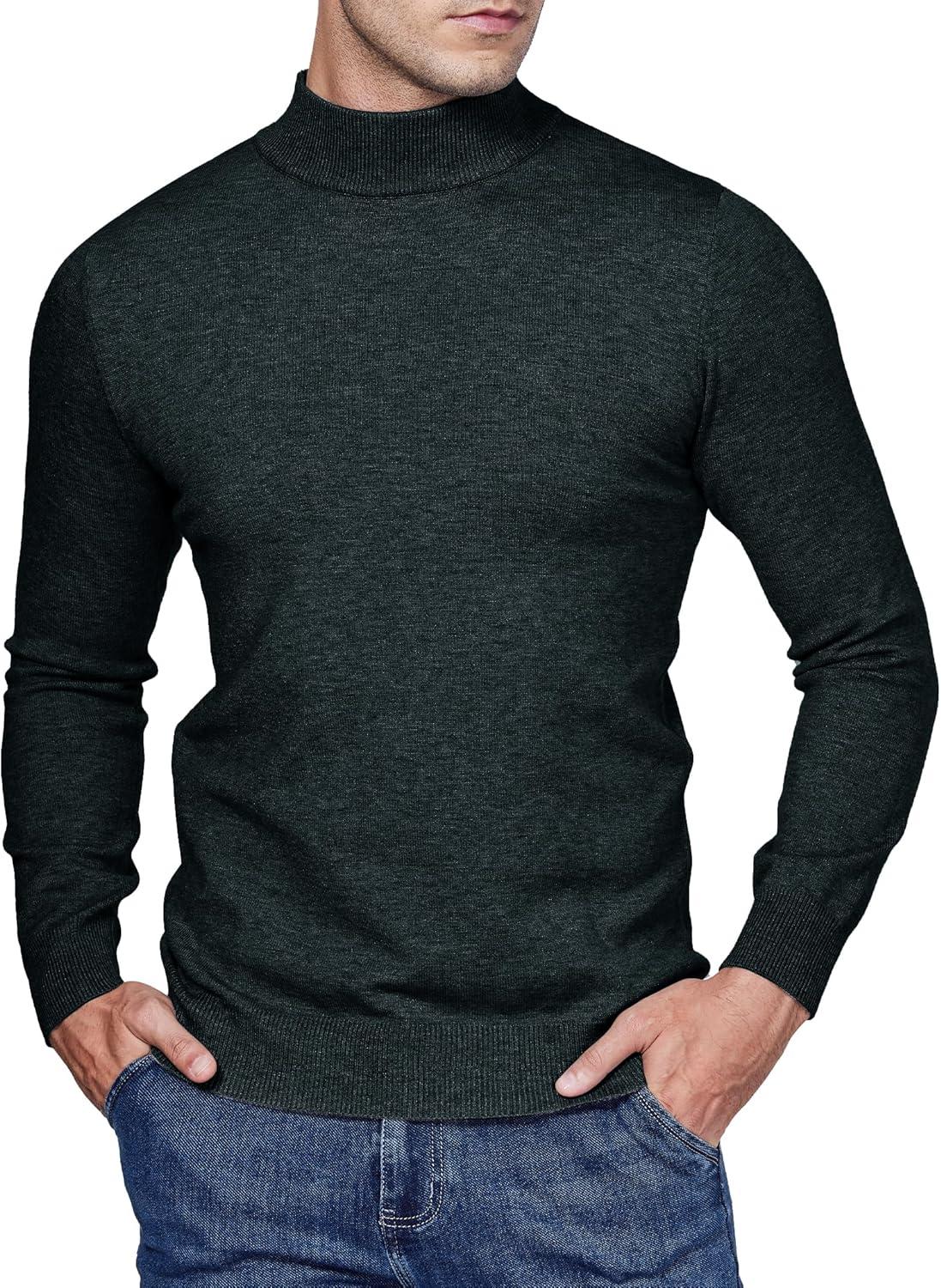 imageAlimens amp Gentle Mens Mock Turtleneck Long Sleeve Soft Lightweight Casual Slim Fit Pullover Stretch Knit TopAtrovirens