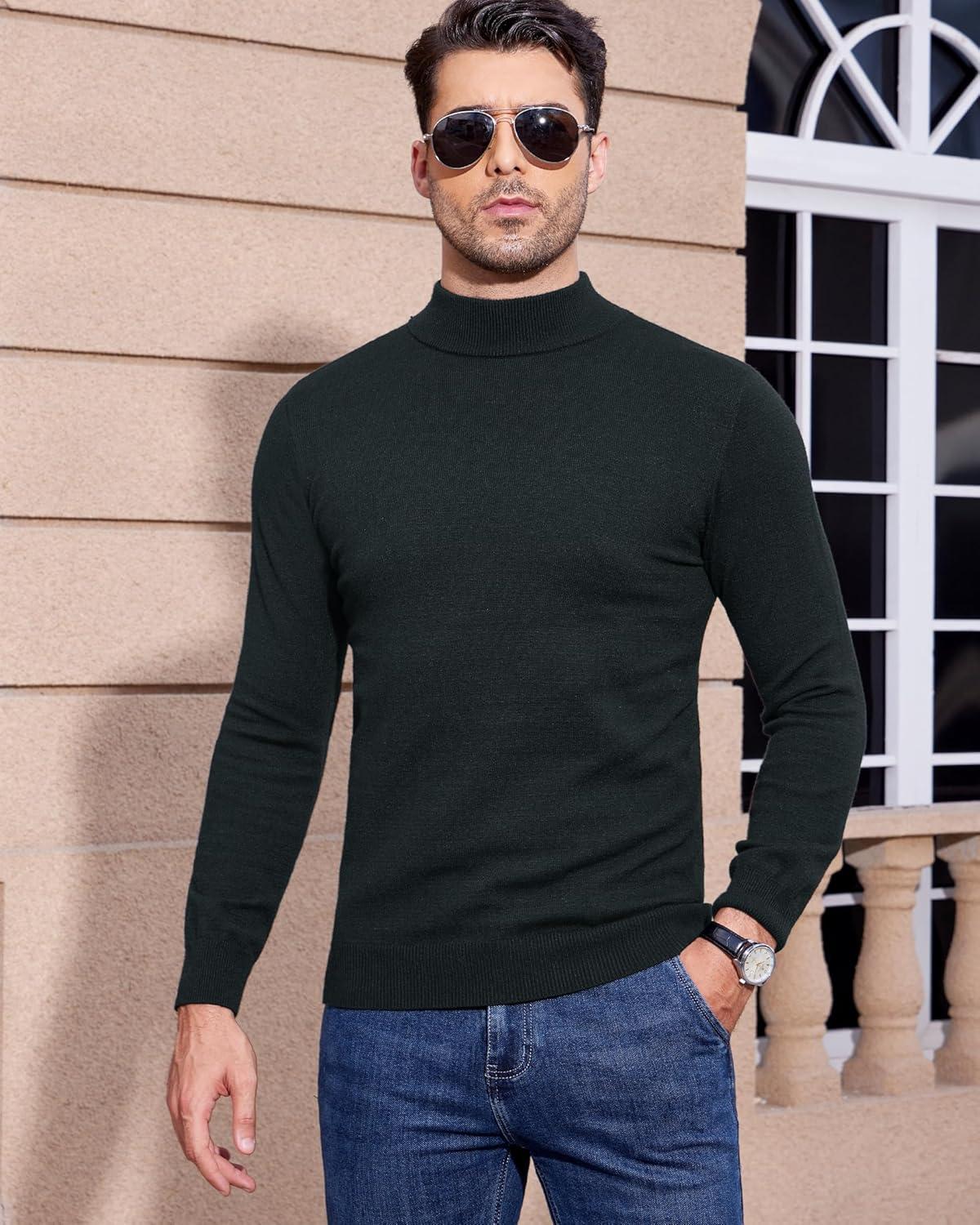 imageAlimens amp Gentle Mens Mock Turtleneck Long Sleeve Soft Lightweight Casual Slim Fit Pullover Stretch Knit TopAtrovirens