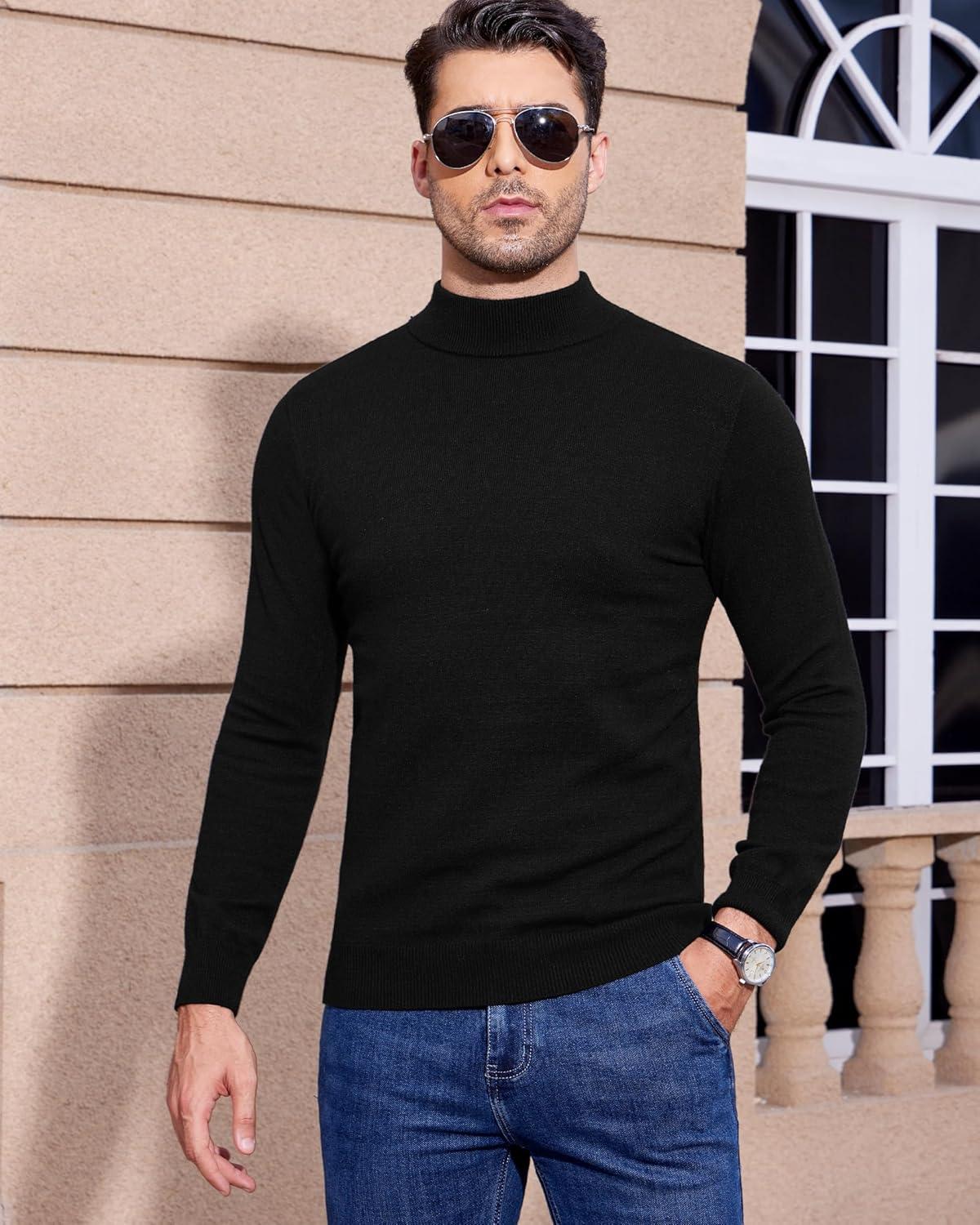 imageAlimens amp Gentle Mens Mock Turtleneck Long Sleeve Soft Lightweight Casual Slim Fit Pullover Stretch Knit TopBlack