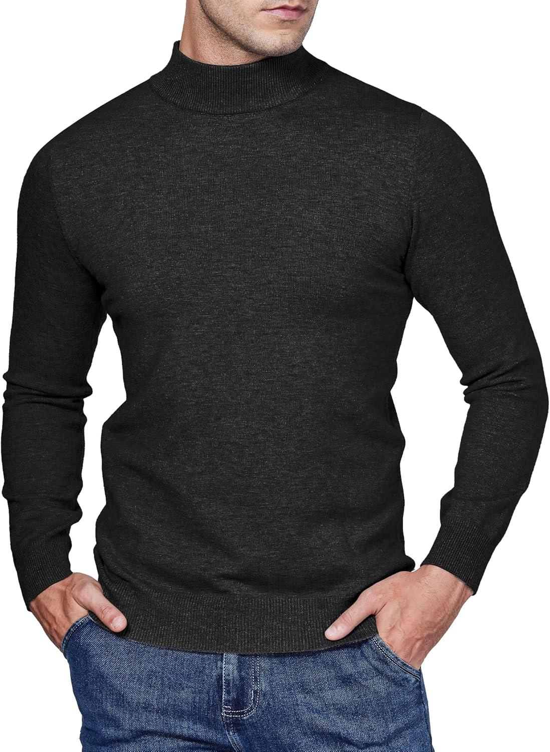 imageAlimens amp Gentle Mens Mock Turtleneck Long Sleeve Soft Lightweight Casual Slim Fit Pullover Stretch Knit TopBlack