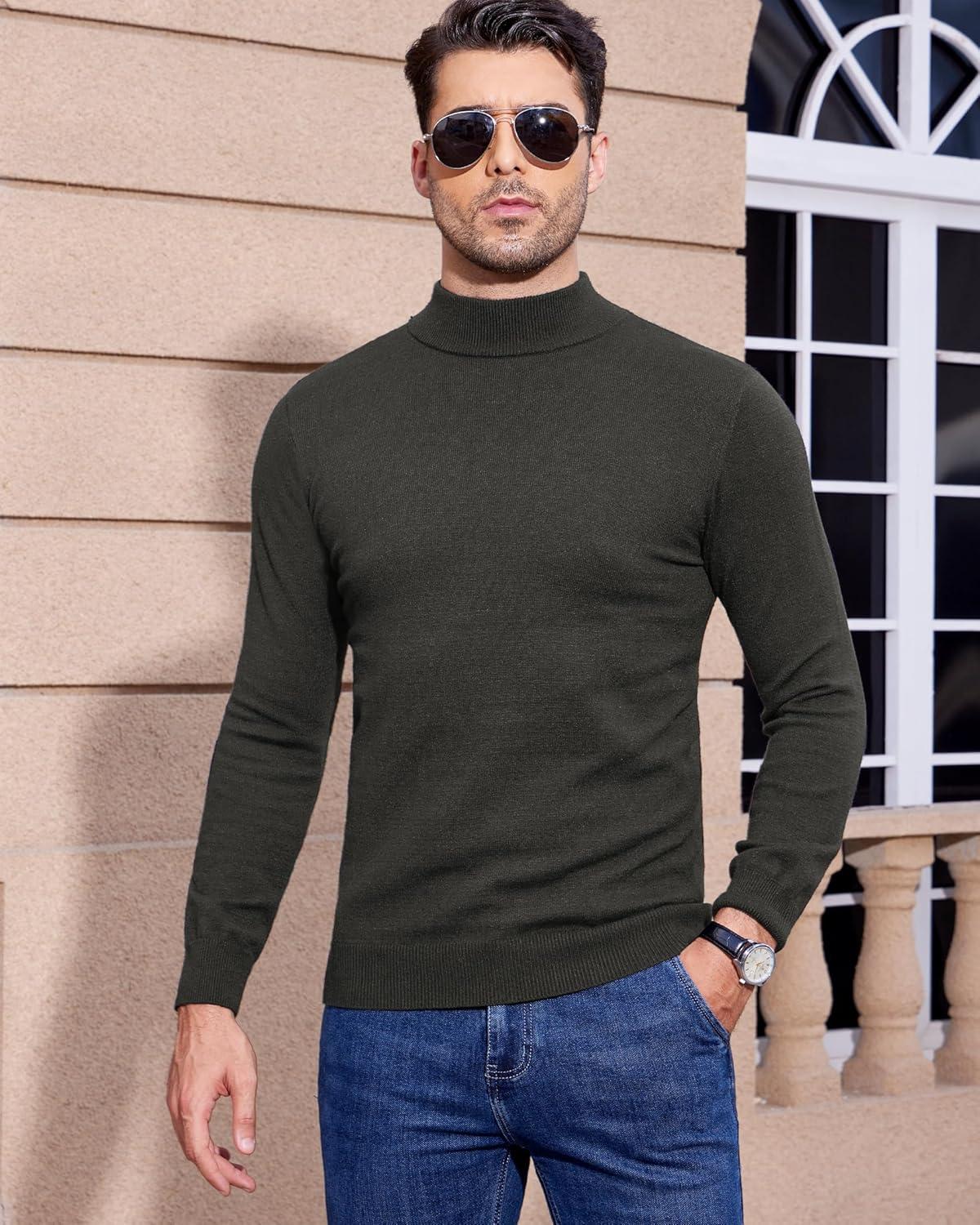 imageAlimens amp Gentle Mens Mock Turtleneck Long Sleeve Soft Lightweight Casual Slim Fit Pullover Stretch Knit TopDark Grey