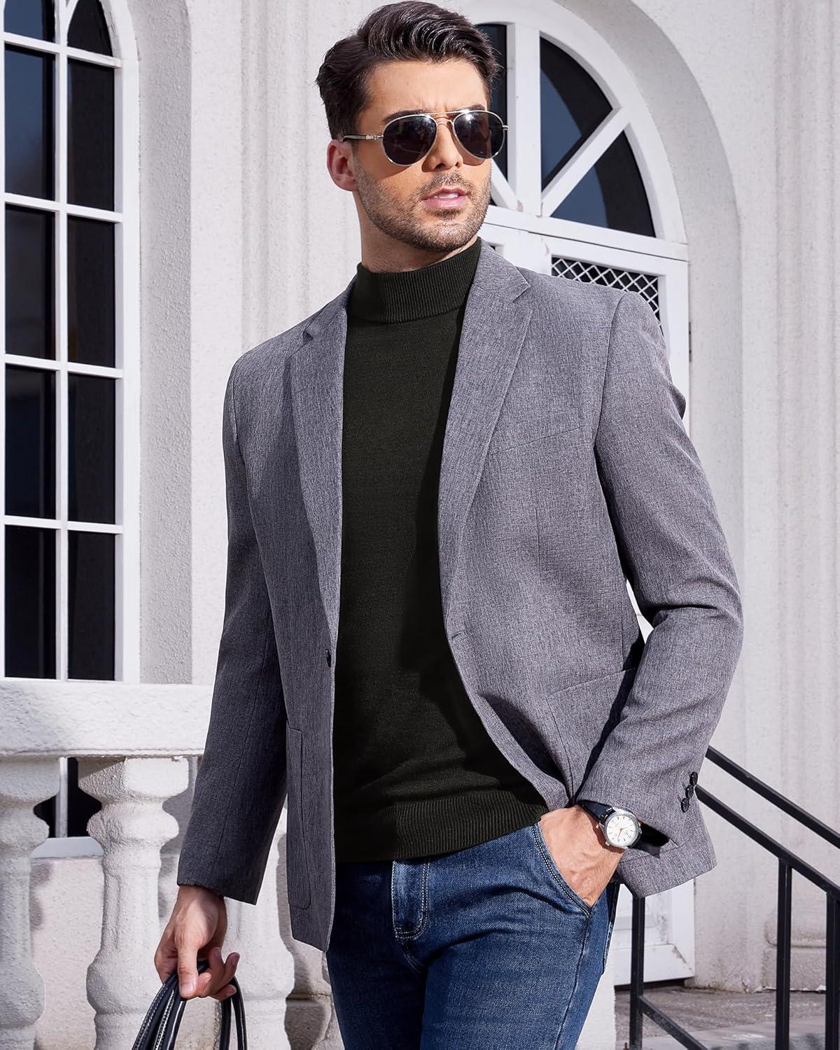 imageAlimens amp Gentle Mens Mock Turtleneck Long Sleeve Soft Lightweight Casual Slim Fit Pullover Stretch Knit TopDark Grey