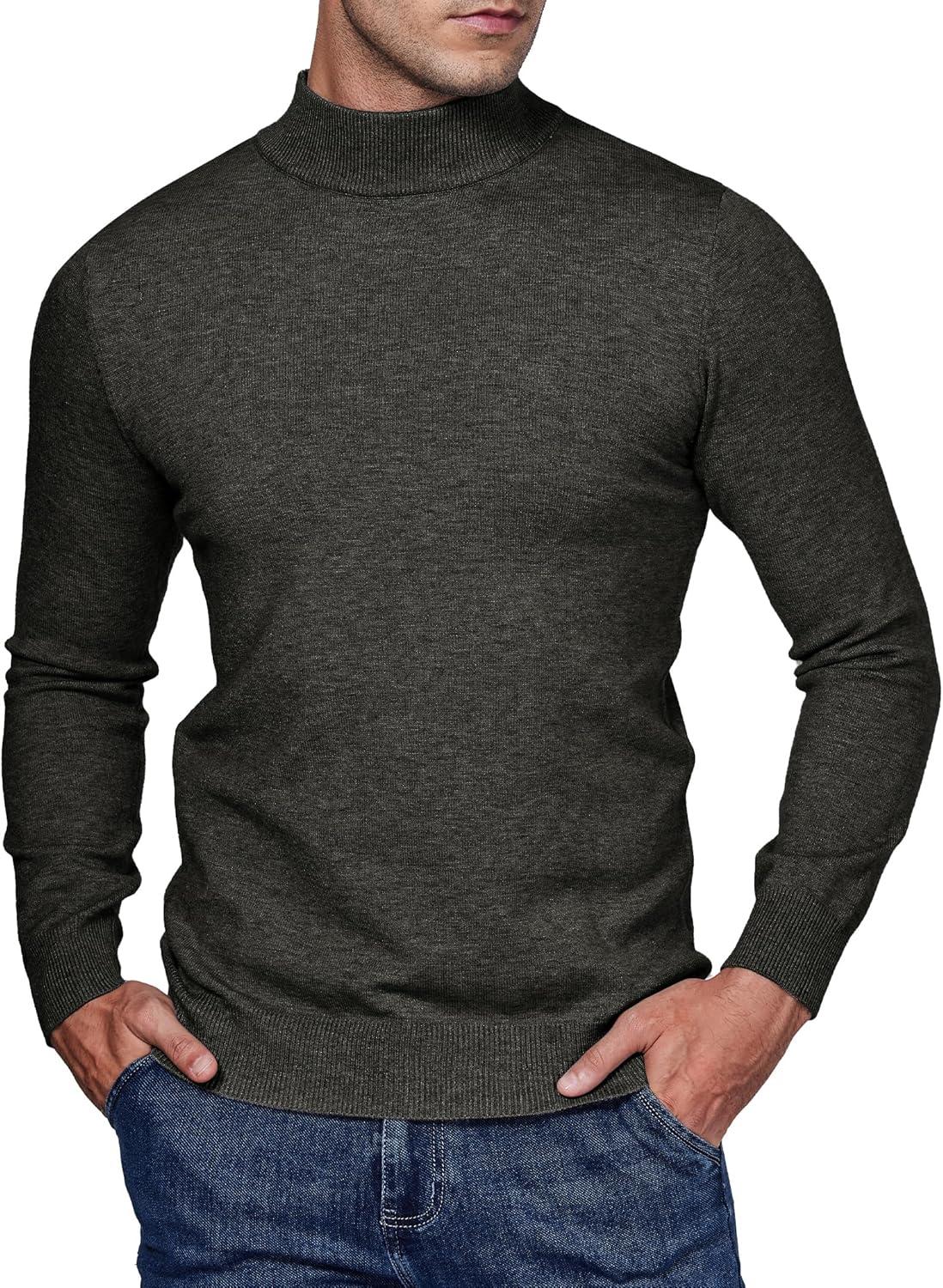imageAlimens amp Gentle Mens Mock Turtleneck Long Sleeve Soft Lightweight Casual Slim Fit Pullover Stretch Knit TopDark Grey
