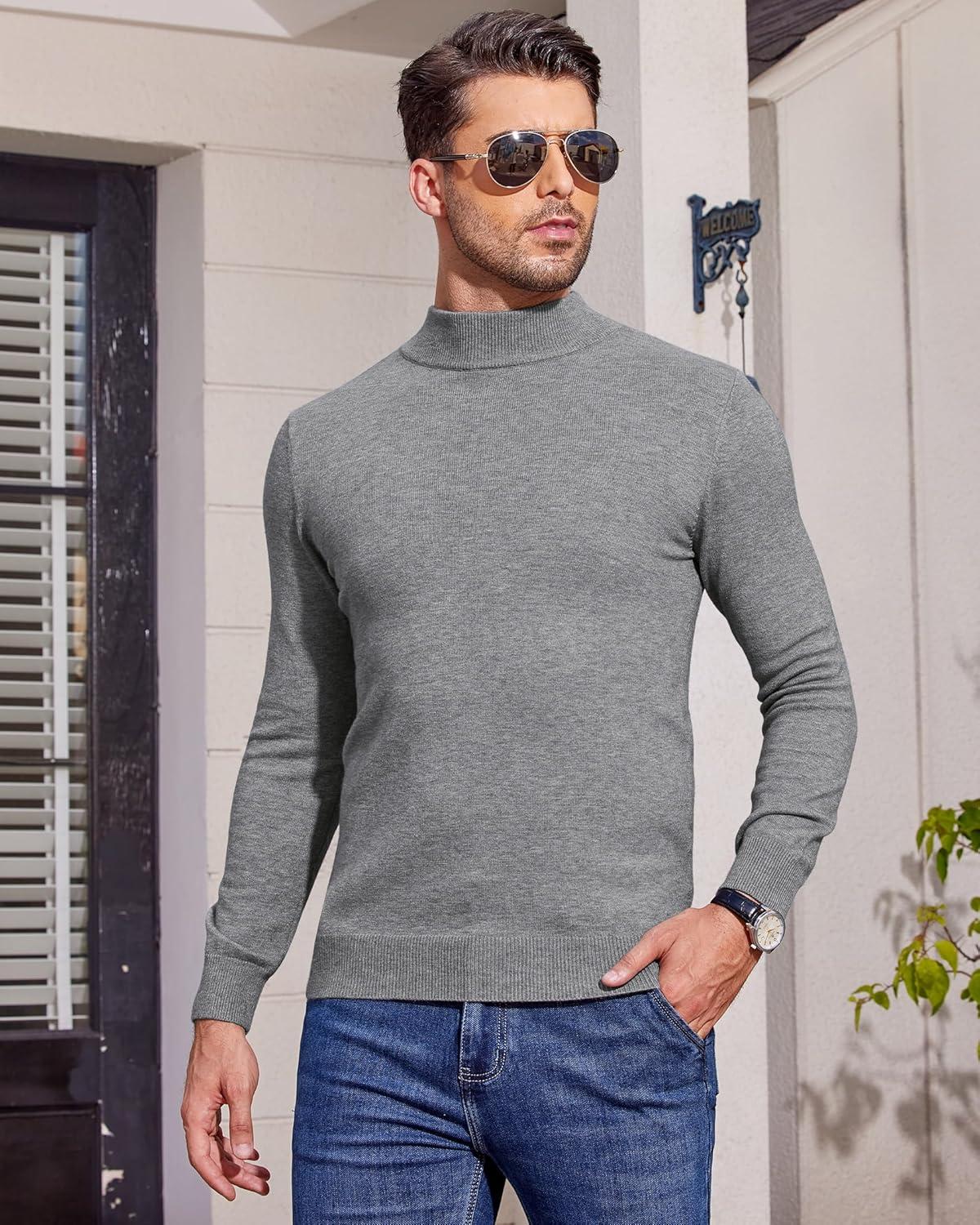imageAlimens amp Gentle Mens Mock Turtleneck Long Sleeve Soft Lightweight Casual Slim Fit Pullover Stretch Knit TopGrey