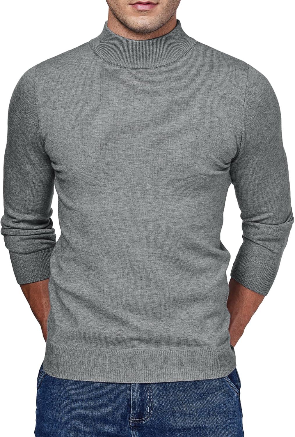imageAlimens amp Gentle Mens Mock Turtleneck Long Sleeve Soft Lightweight Casual Slim Fit Pullover Stretch Knit TopGrey