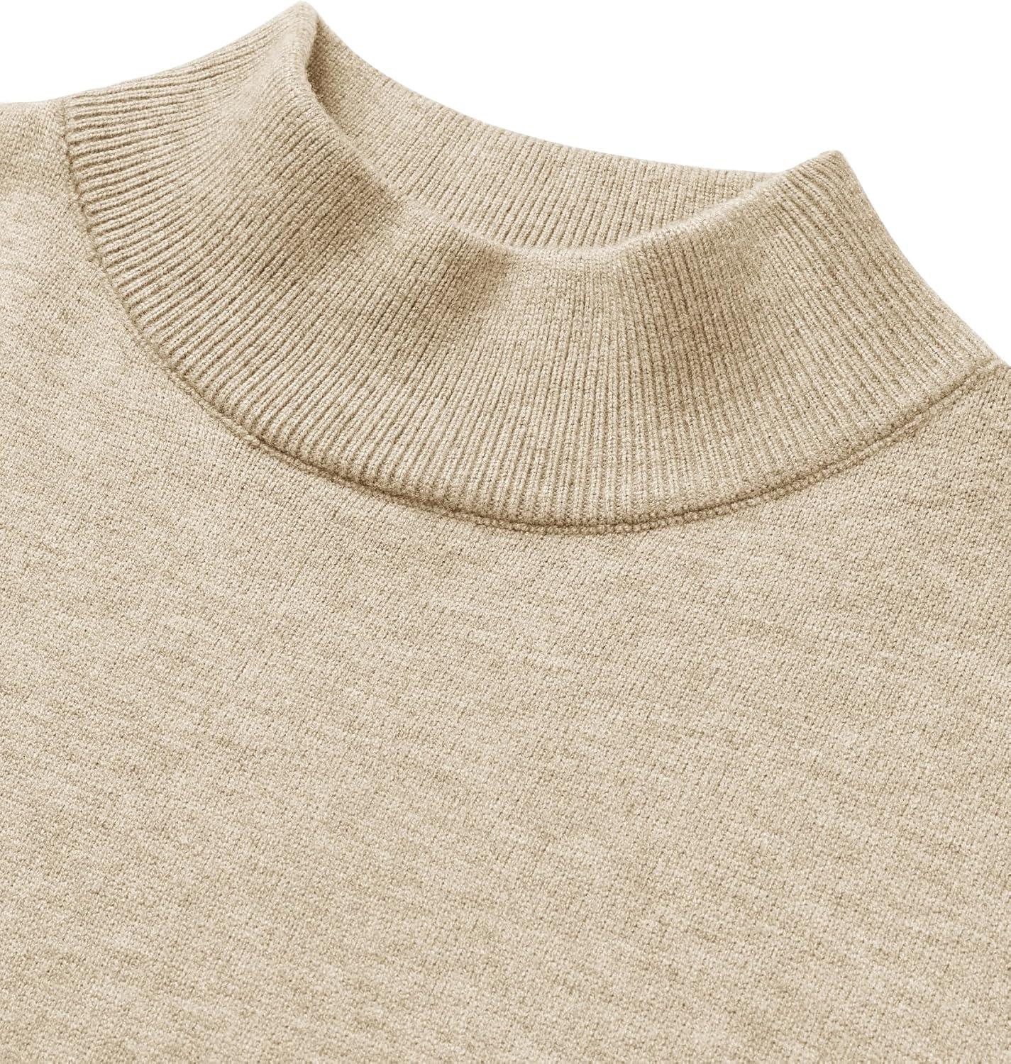 imageAlimens amp Gentle Mens Mock Turtleneck Long Sleeve Soft Lightweight Casual Slim Fit Pullover Stretch Knit TopLight Khaki