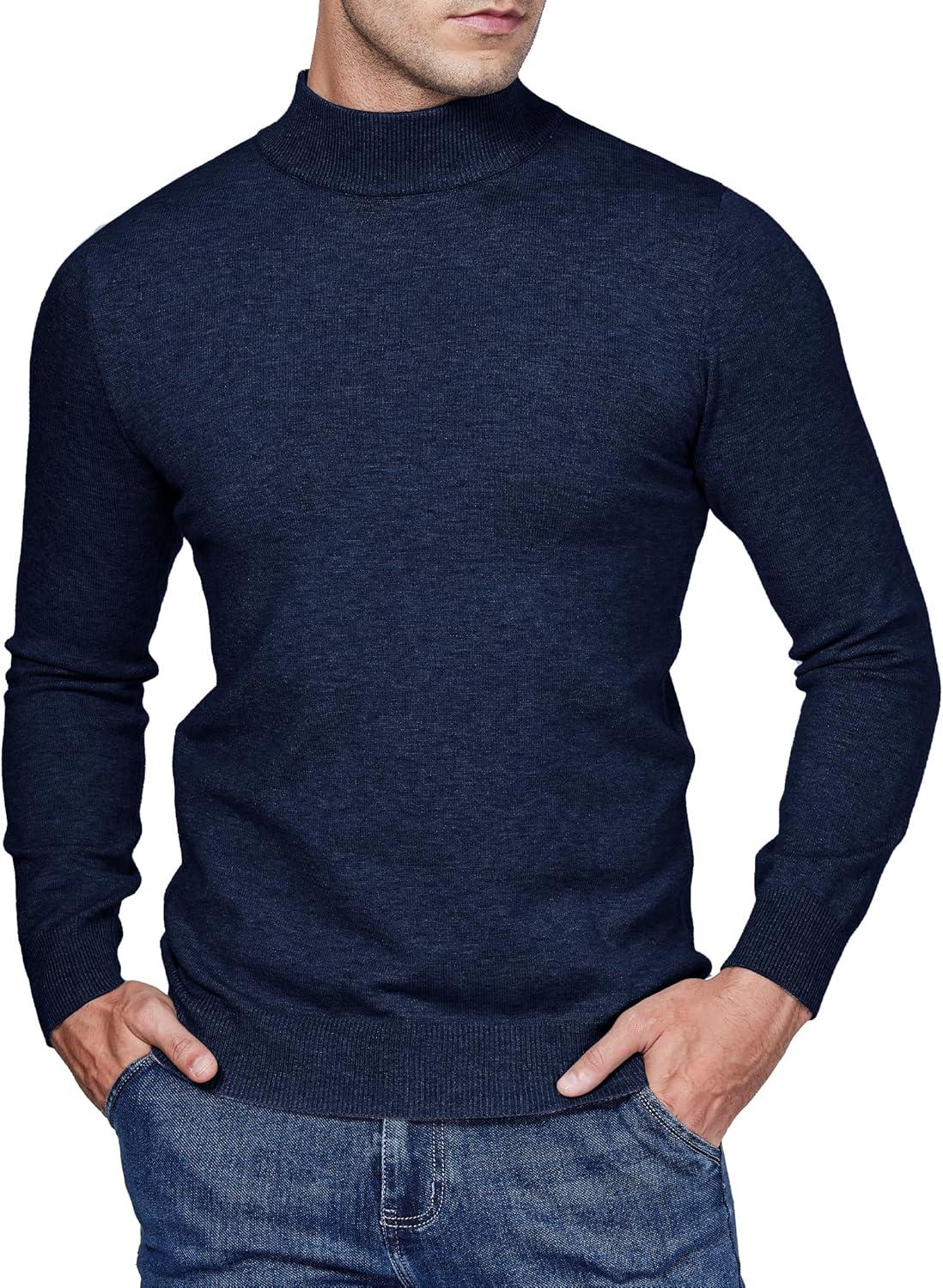 imageAlimens amp Gentle Mens Mock Turtleneck Long Sleeve Soft Lightweight Casual Slim Fit Pullover Stretch Knit TopNavy Blue