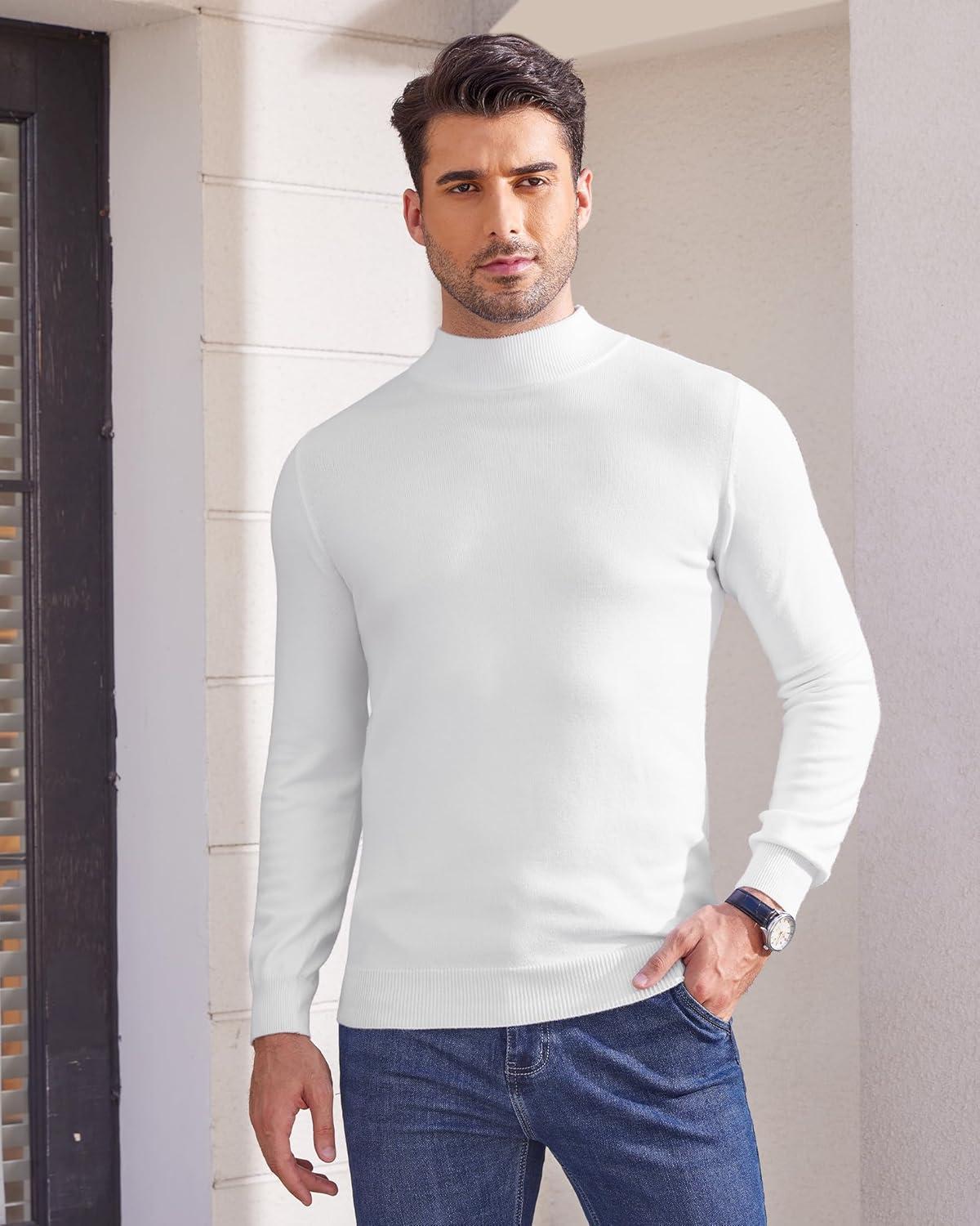 imageAlimens amp Gentle Mens Mock Turtleneck Long Sleeve Soft Lightweight Casual Slim Fit Pullover Stretch Knit TopWhite
