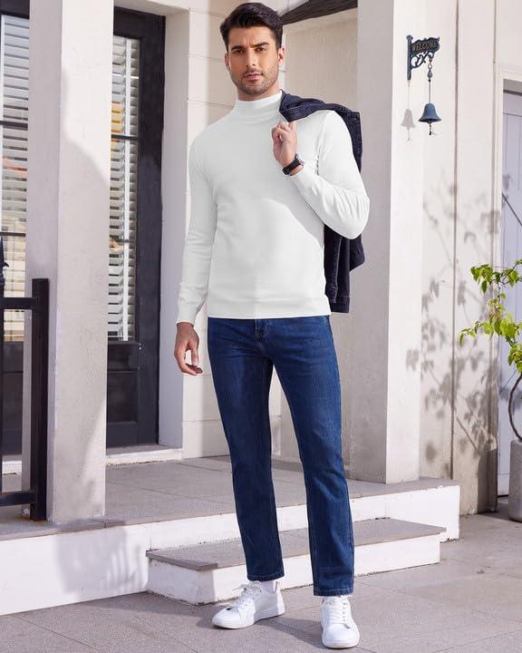 imageAlimens amp Gentle Mens Mock Turtleneck Long Sleeve Soft Lightweight Casual Slim Fit Pullover Stretch Knit TopWhite