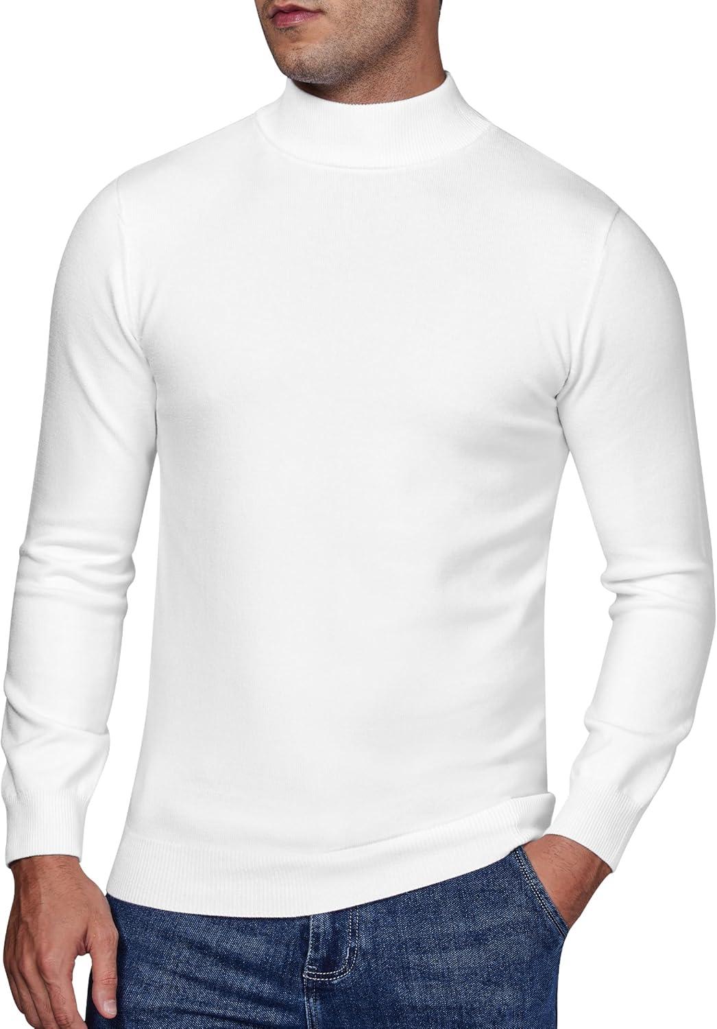 imageAlimens amp Gentle Mens Mock Turtleneck Long Sleeve Soft Lightweight Casual Slim Fit Pullover Stretch Knit TopWhite