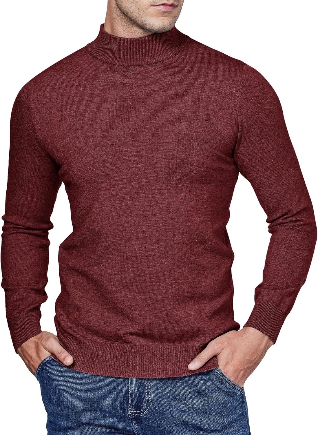 imageAlimens amp Gentle Mens Mock Turtleneck Long Sleeve Soft Lightweight Casual Slim Fit Pullover Stretch Knit TopWine Red