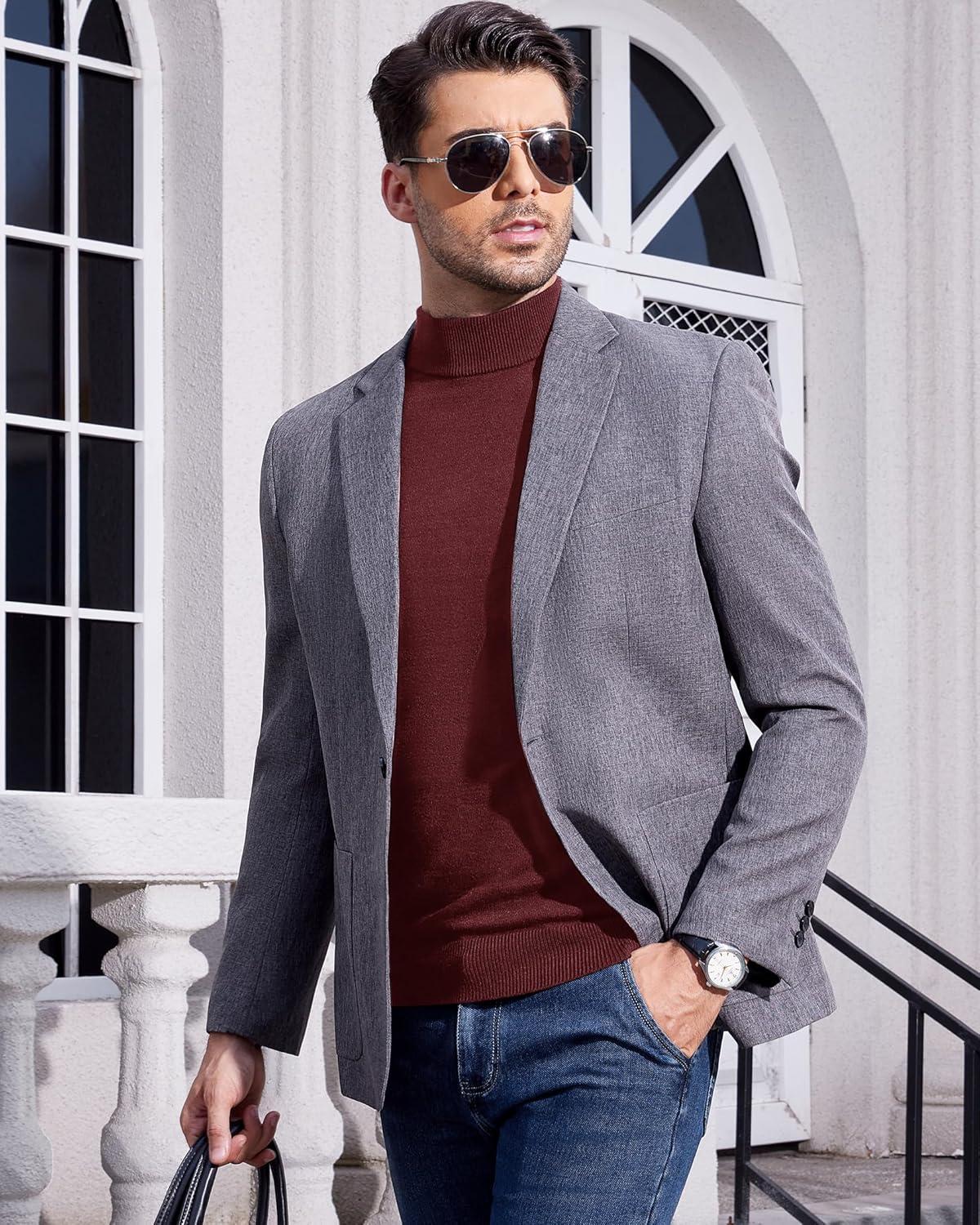 imageAlimens amp Gentle Mens Mock Turtleneck Long Sleeve Soft Lightweight Casual Slim Fit Pullover Stretch Knit TopWine Red
