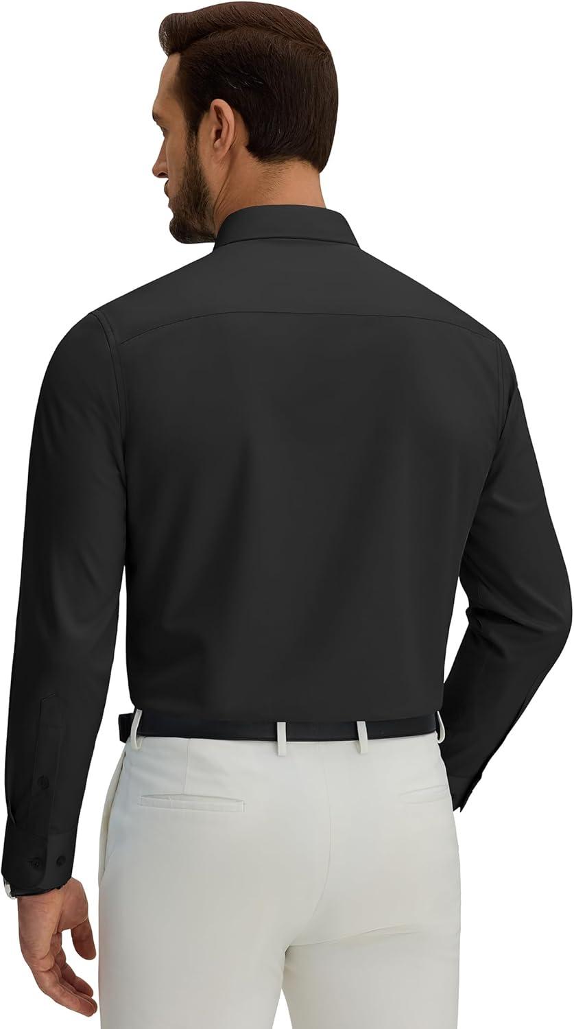 imageAlimens amp Gentle Mens Silk Wrinkle Free Dress Shirt Shiny Long Sleeve Stretch Button Down Shirts for Business CasualBlacak