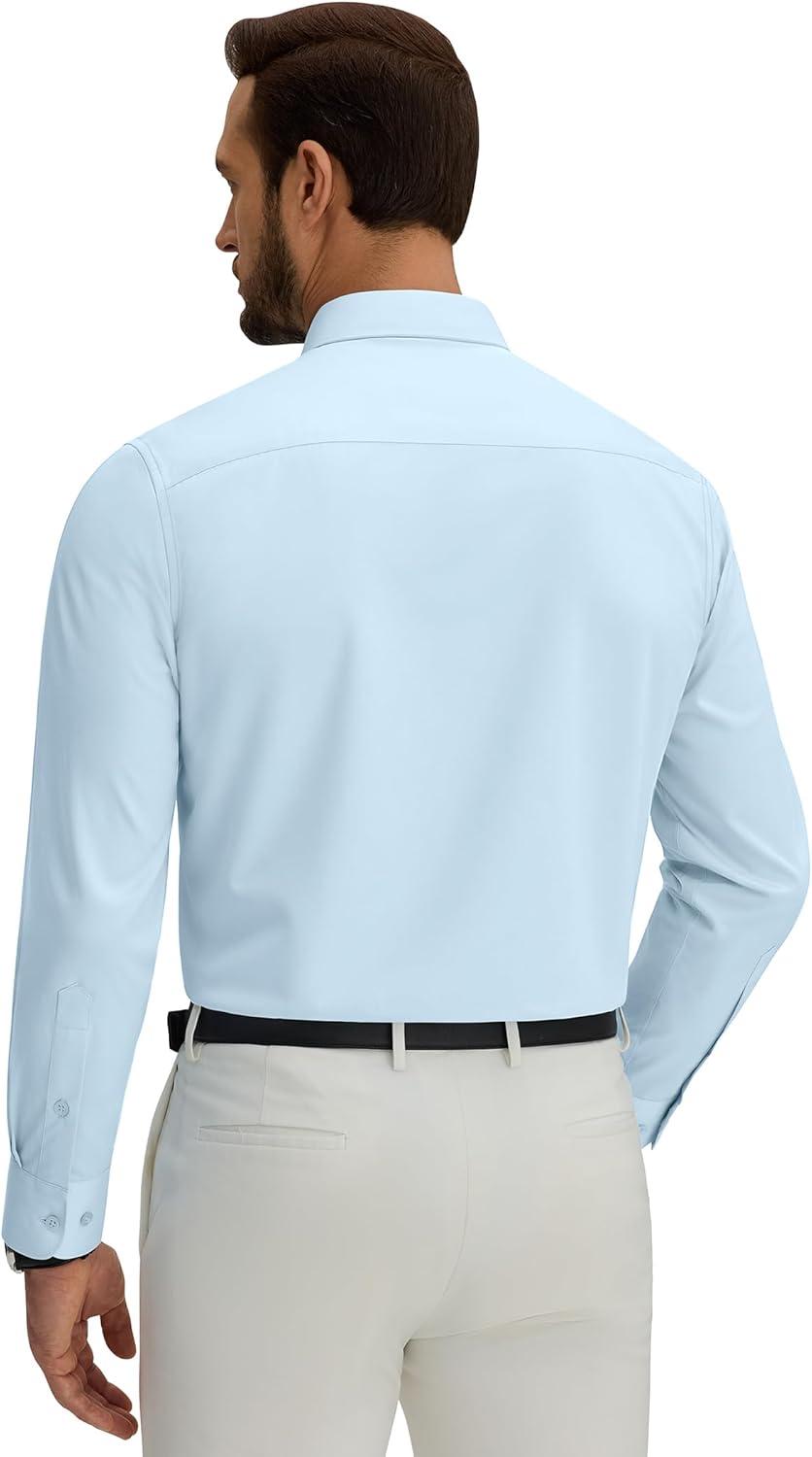 imageAlimens amp Gentle Mens Silk Wrinkle Free Dress Shirt Shiny Long Sleeve Stretch Button Down Shirts for Business CasualBlue