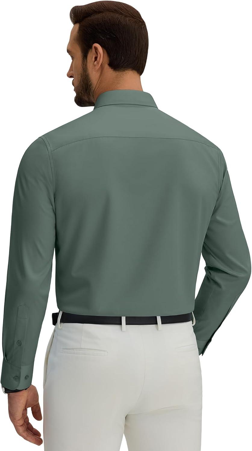 imageAlimens amp Gentle Mens Silk Wrinkle Free Dress Shirt Shiny Long Sleeve Stretch Button Down Shirts for Business CasualGreen