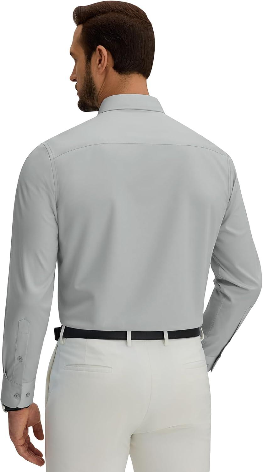imageAlimens amp Gentle Mens Silk Wrinkle Free Dress Shirt Shiny Long Sleeve Stretch Button Down Shirts for Business CasualLight Grey
