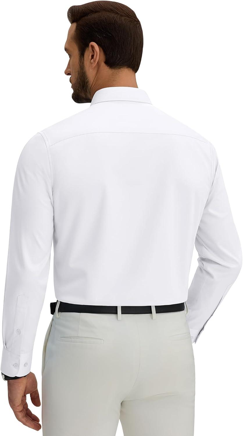 imageAlimens amp Gentle Mens Silk Wrinkle Free Dress Shirt Shiny Long Sleeve Stretch Button Down Shirts for Business CasualWhite