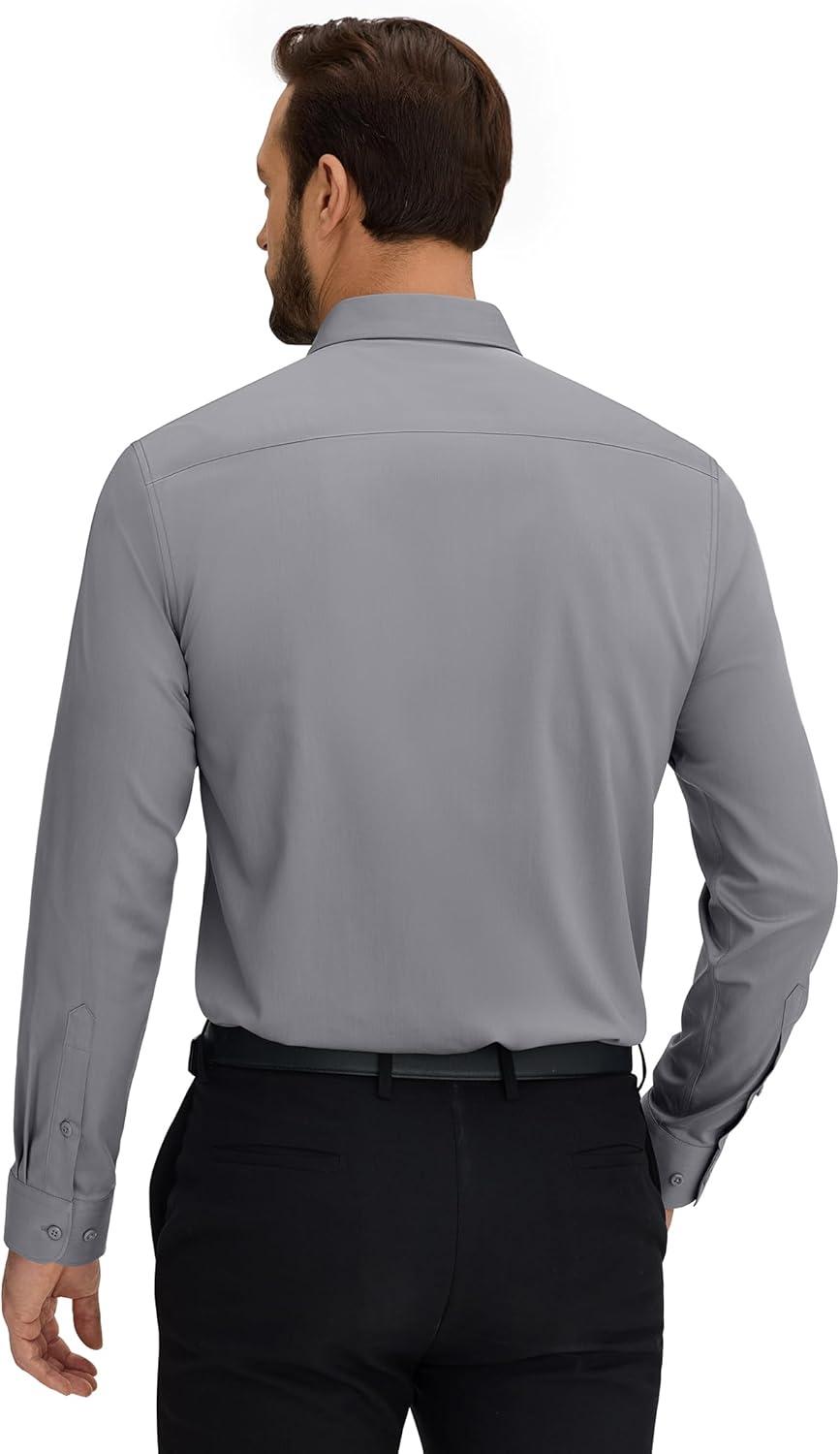 imageAlimens amp Gentle Mens Stain Shield Dress Shirt Long Sleeve Wrinkle Free Business Casual Button Down ShirtsGrey