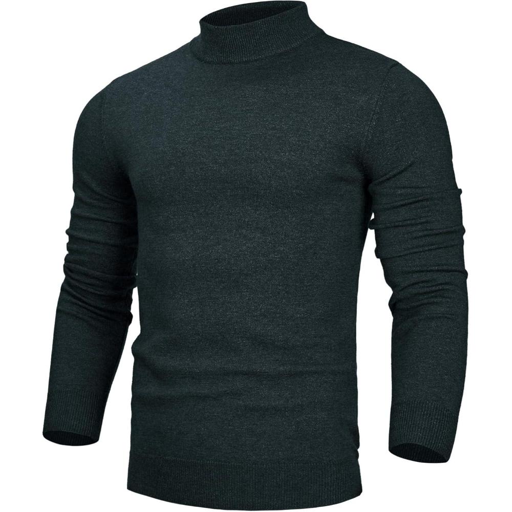 imageAlimens amp Gentle Mens Mock Turtleneck Long Sleeve Soft Lightweight Casual Slim Fit Pullover Stretch Knit TopAtrovirens