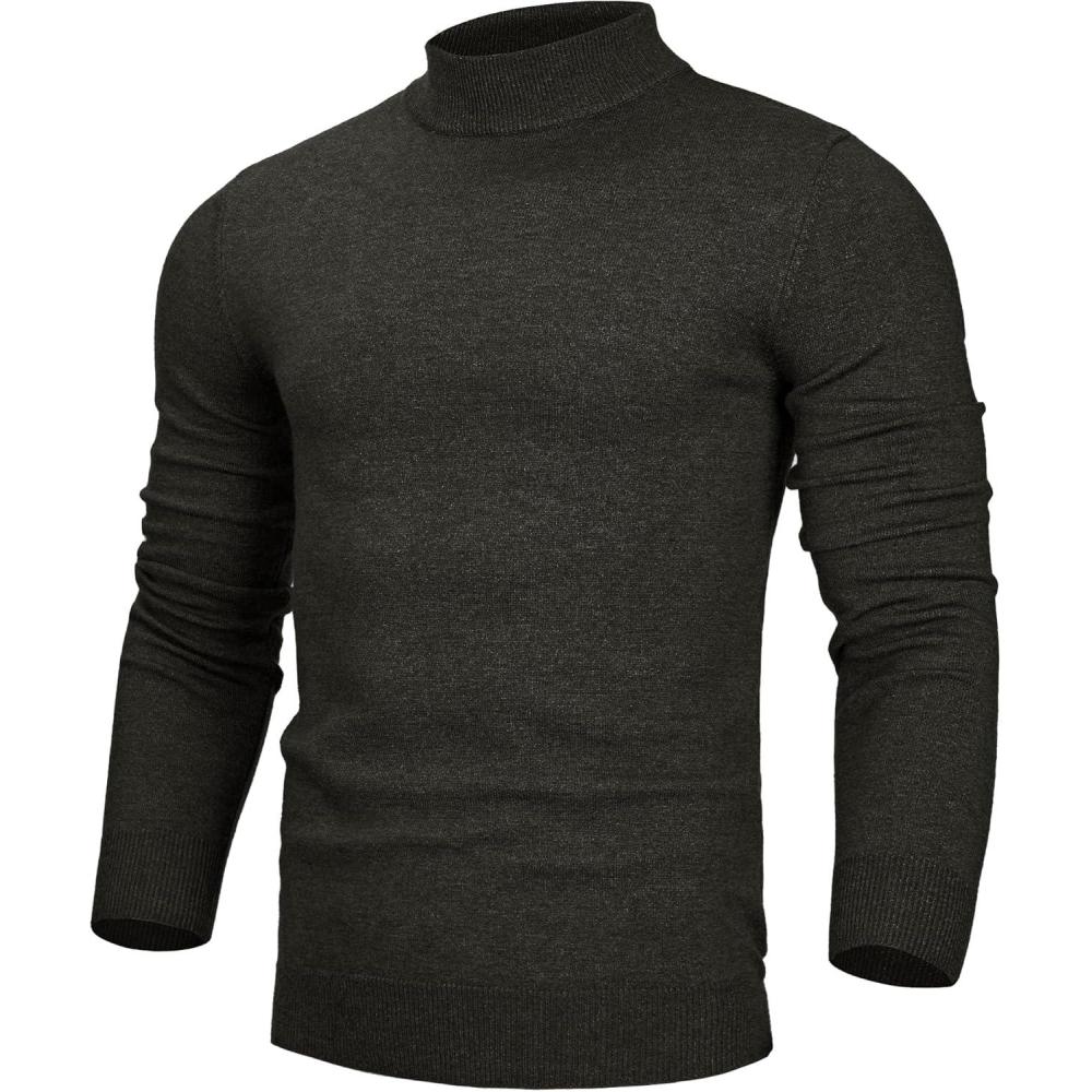 imageAlimens amp Gentle Mens Mock Turtleneck Long Sleeve Soft Lightweight Casual Slim Fit Pullover Stretch Knit TopDark Grey