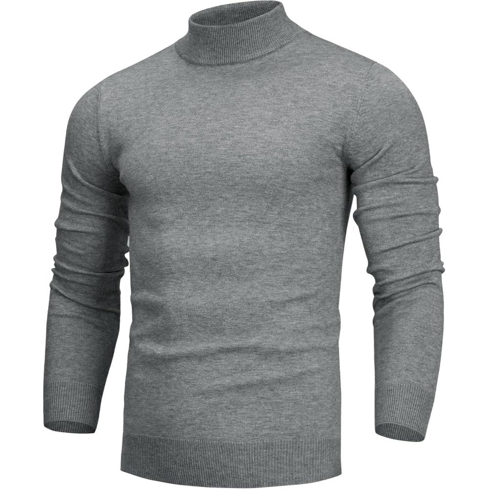 imageAlimens amp Gentle Mens Mock Turtleneck Long Sleeve Soft Lightweight Casual Slim Fit Pullover Stretch Knit TopGrey