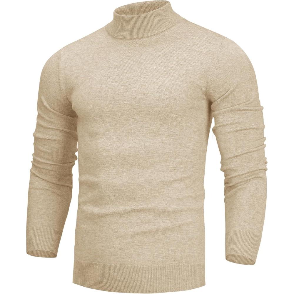 imageAlimens amp Gentle Mens Mock Turtleneck Long Sleeve Soft Lightweight Casual Slim Fit Pullover Stretch Knit TopLight Khaki