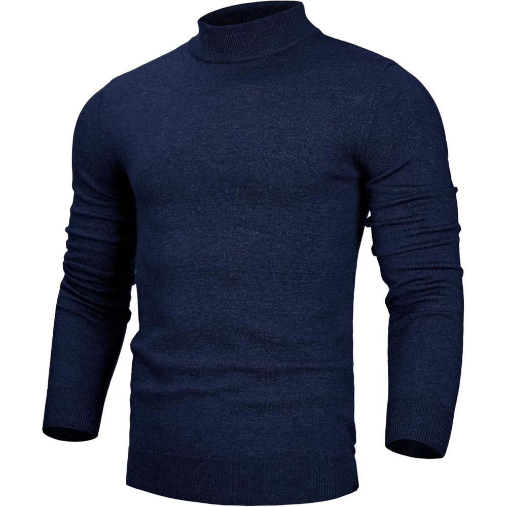 imageAlimens amp Gentle Mens Mock Turtleneck Long Sleeve Soft Lightweight Casual Slim Fit Pullover Stretch Knit TopNavy Blue