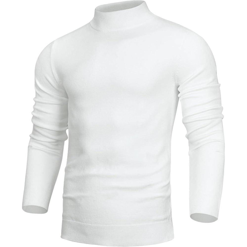 imageAlimens amp Gentle Mens Mock Turtleneck Long Sleeve Soft Lightweight Casual Slim Fit Pullover Stretch Knit TopWhite