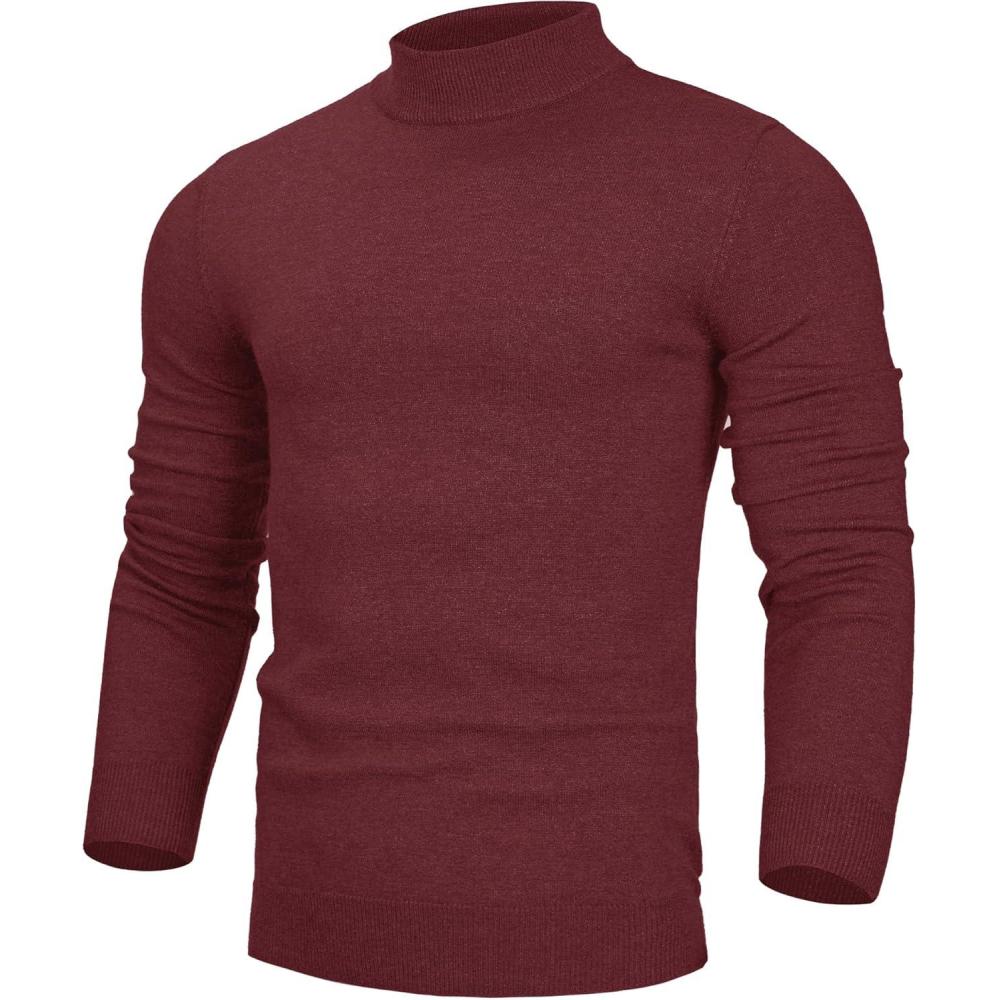 imageAlimens amp Gentle Mens Mock Turtleneck Long Sleeve Soft Lightweight Casual Slim Fit Pullover Stretch Knit TopWine Red