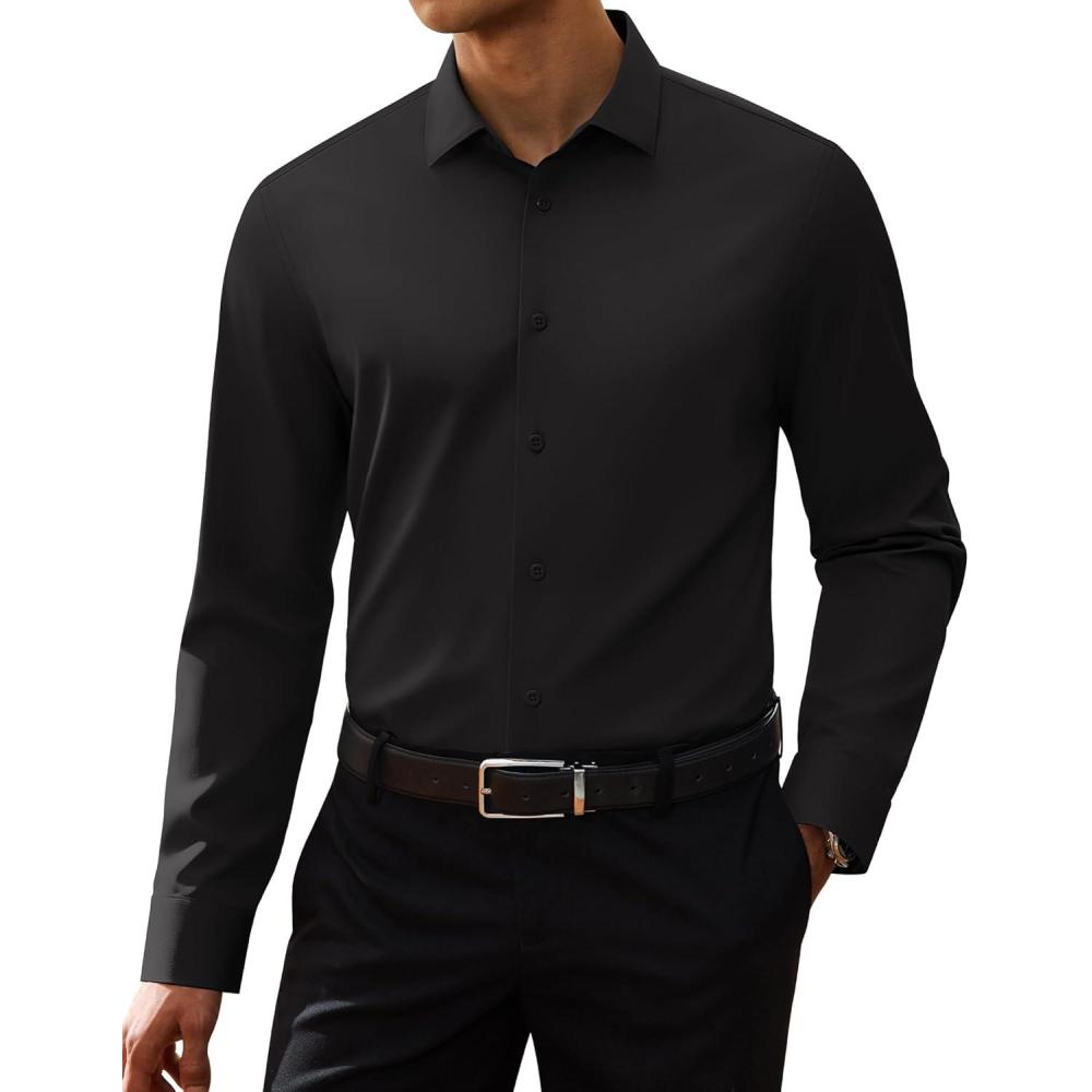 imageAlimens amp Gentle Mens Stain Shield Dress Shirt Long Sleeve Wrinkle Free Business Casual Button Down ShirtsBlack