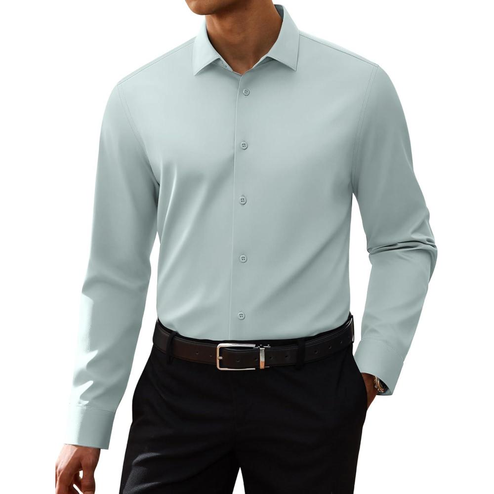 imageAlimens amp Gentle Mens Stain Shield Dress Shirt Long Sleeve Wrinkle Free Business Casual Button Down ShirtsLight Grey