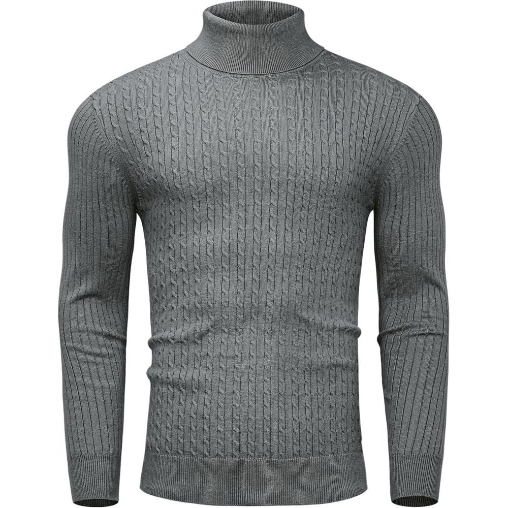 imageAlimens amp Gentle Mens Turtleneck Slim Fit Sweater Long Sleeve Cable Knitted Twisted Pullover Soft Casual Winter Tops for MenGrey