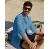 Alimens & Gentle Linen Shirts for Men Long Sleeve Casual Cotton Button Down Shirts Summer Beach Wedding Tops with Pocket(Dusty Blue)