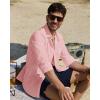 Alimens & Gentle Linen Shirts for Men Long Sleeve Casual Cotton Button Down Shirts Summer Beach Wedding Tops with Pocket(Grey Pink)