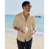 Alimens & Gentle Linen Shirts for Men Long Sleeve Casual Cotton Button Down Shirts Summer Beach Wedding Tops with Pocket(Khaki)