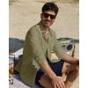 Alimens & Gentle Linen Shirts for Men Long Sleeve Casual Cotton Button Down Shirts Summer Beach Wedding Tops with Pocket(Olive Green)