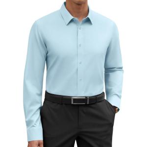 Alimens & Gentle Cotton Men’s Dress Shirt Moisture Wicking Long Sleeve Super Soft Business Casual Button Down Shirts(Light Blue)