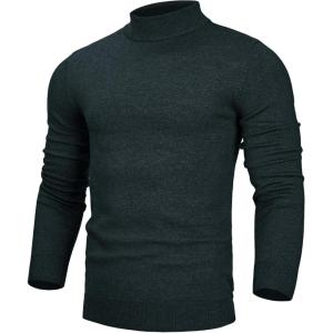 Alimens & Gentle Men’s Mock Turtleneck Long Sleeve Soft Lightweight Casual Slim Fit Pullover Stretch Knit Top(Atrovirens)