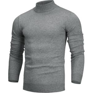 Alimens & Gentle Men’s Mock Turtleneck Long Sleeve Soft Lightweight Casual Slim Fit Pullover Stretch Knit Top(Grey)