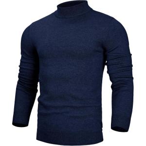 Alimens & Gentle Men’s Mock Turtleneck Long Sleeve Soft Lightweight Casual Slim Fit Pullover Stretch Knit Top(Navy Blue)