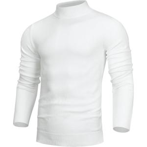Alimens & Gentle Men’s Mock Turtleneck Long Sleeve Soft Lightweight Casual Slim Fit Pullover Stretch Knit Top(White)