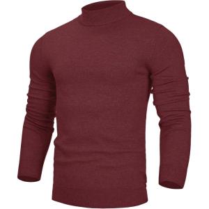 Alimens & Gentle Men’s Mock Turtleneck Long Sleeve Soft Lightweight Casual Slim Fit Pullover Stretch Knit Top(Wine Red)