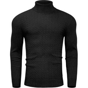 Alimens & Gentle Mens Turtleneck Slim Fit Sweater Long Sleeve Cable Knitted Twisted Pullover Soft Casual Winter Tops for Men(Black)
