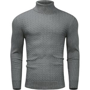 Alimens & Gentle Mens Turtleneck Slim Fit Sweater Long Sleeve Cable Knitted Twisted Pullover Soft Casual Winter Tops for Men(Grey)