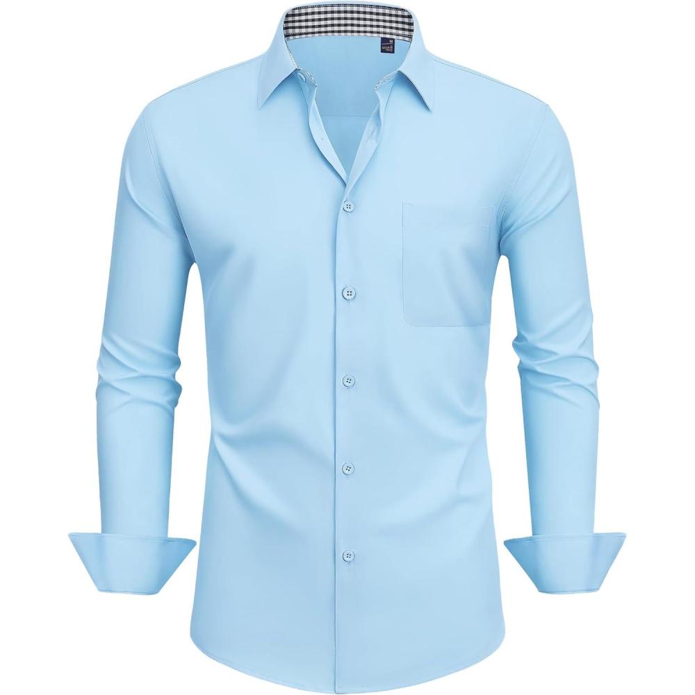 imageAlimens amp Gentle Mens Long Sleeve Shirts Casual Plaid Button Down Shirts for Men Dress ShirtSky Blue
