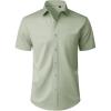 Alimens & Gentle Sage Green Mens Dress Shirt Short Sleeve No Iron Wedding Business Work Button Down Shirt with Pocket L