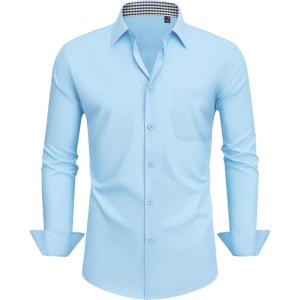 Alimens & Gentle Men’s Long Sleeve Shirts Casual Plaid Button Down Shirts for Men Dress Shirt(Sky Blue)