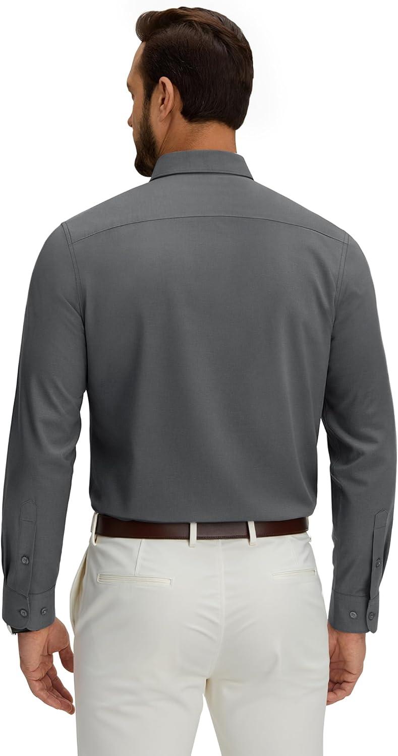imageAlimens amp Gentle Mens Dress Shirt Long Sleeve Wrinkle Free Stretch Soft Business Casual Button Down ShirtsDark Grey